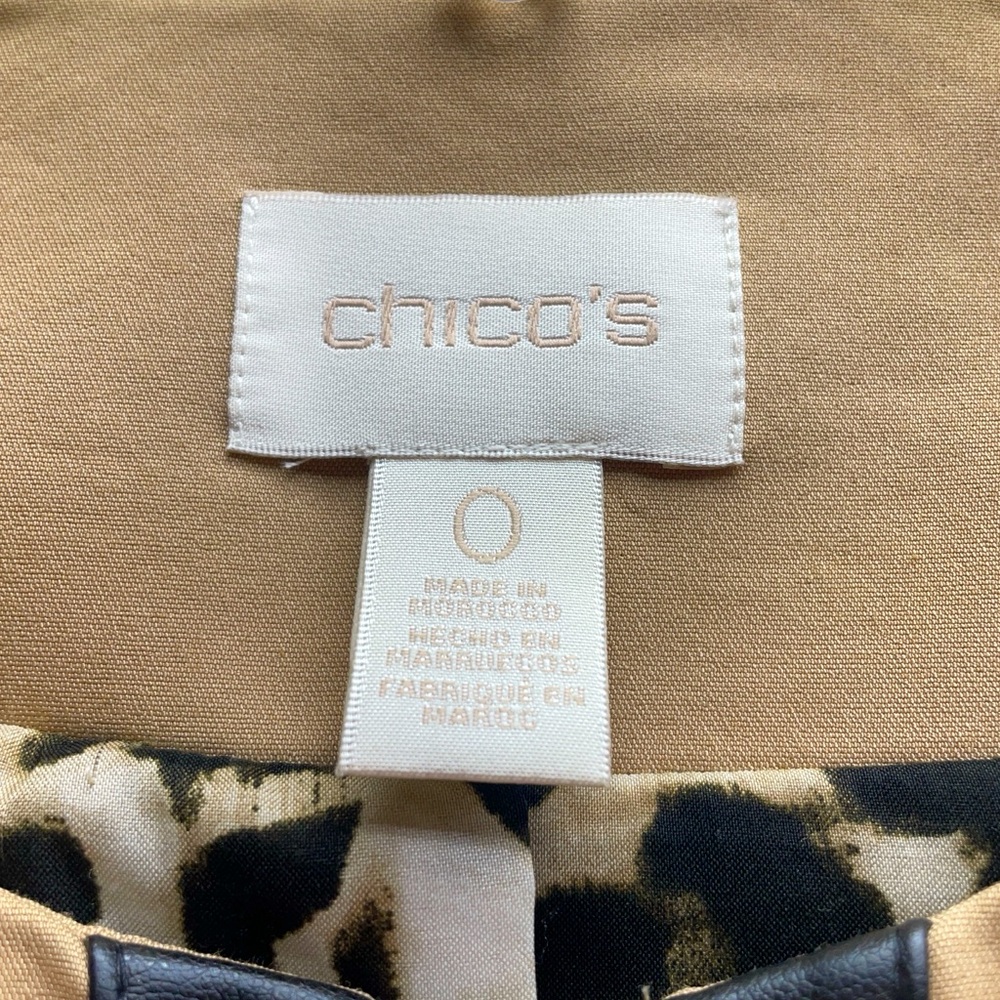 Chico’s Tan Black Faux Leather Trim Zip Jacket Sz 0 (XS) - Picture 3 of 6